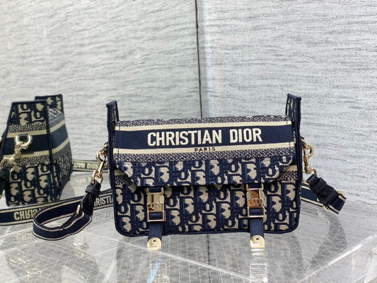 CD Small Diorcamp Bag 23 Blue Oblique Embroidery Denim