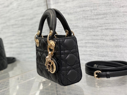 micro lady 12 black lambskin ghw