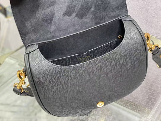 CD Bobby Bag Black Pebbled Leather Gold Hardware