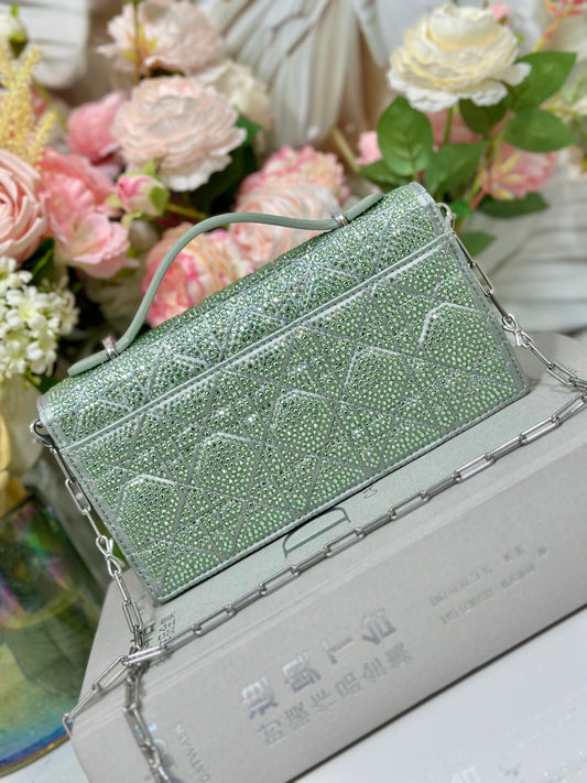 Dior 2026 My Dior Bag 21cm Green Cannage Satin and Strass
