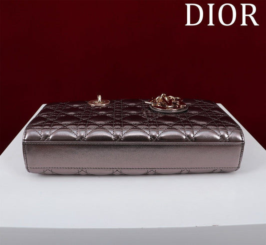 medium lady d-joy 26 dark purple metalic lambskin