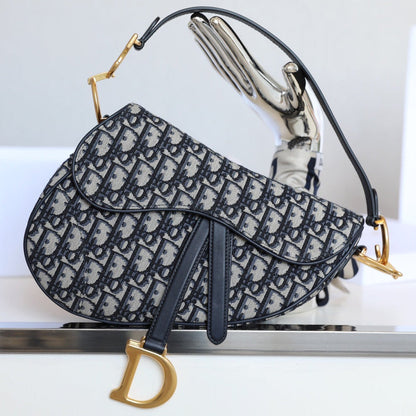 CD Blue Dior Oblique Jacquard Bag Canvas Cowhide
