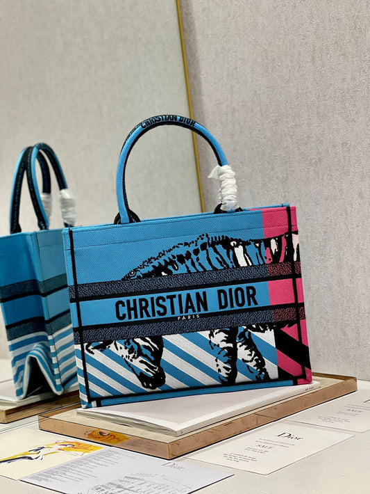 CD Zebra Book Tote  Bag Blue Canvas 336519