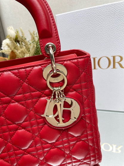medium lady 24 red calfskin gold hardware