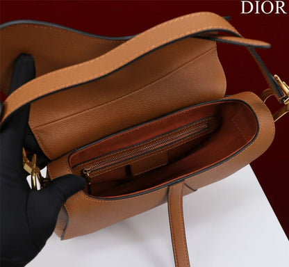 CD Saddle Bag Strap Brown Gold  Grained Calfskin