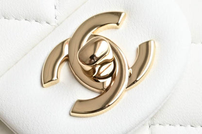 Chanel Flap With Top Handle 20cm White Lambskin