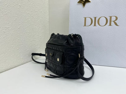 Dior 2026 Mini DiorTravel Bucket Bag 22cm Fabric Lambskin