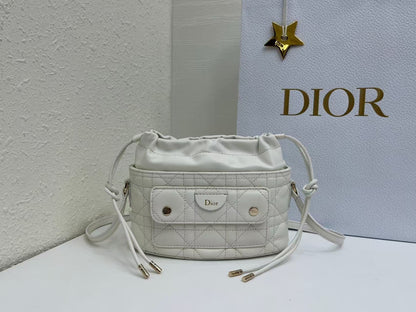 Dior 2026 Mini DiorTravel Bucket Bag 22cm Fabric Lambskin