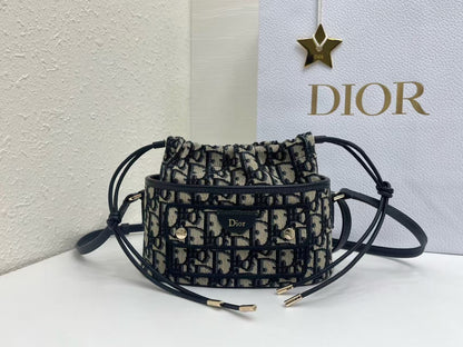 Dior 2026 Mini DiorTravel Bucket Bag 22cm Fabric Lambskin