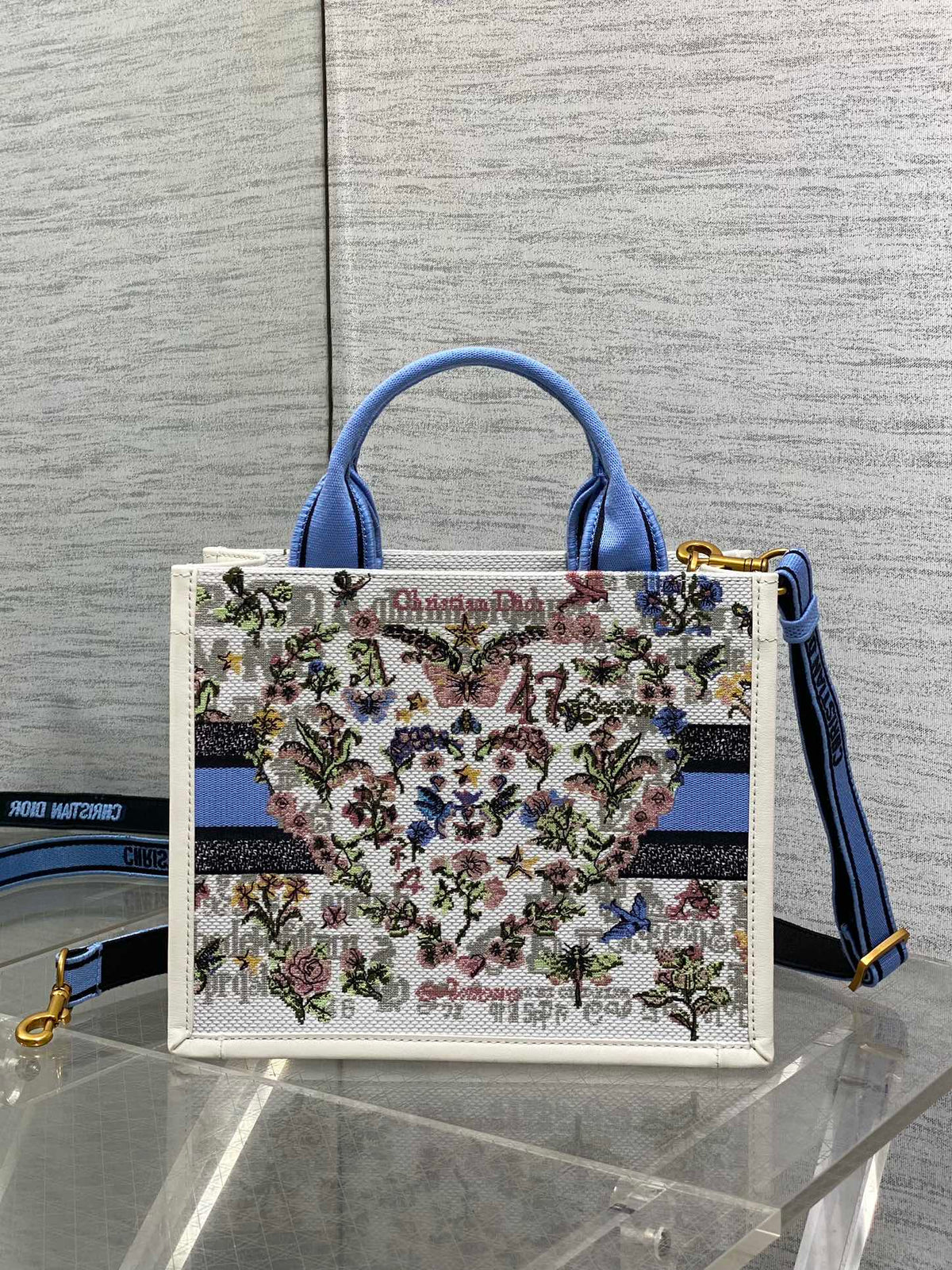 Dior 2026 Book Tote 26cm White Blue mix Colors Canvas