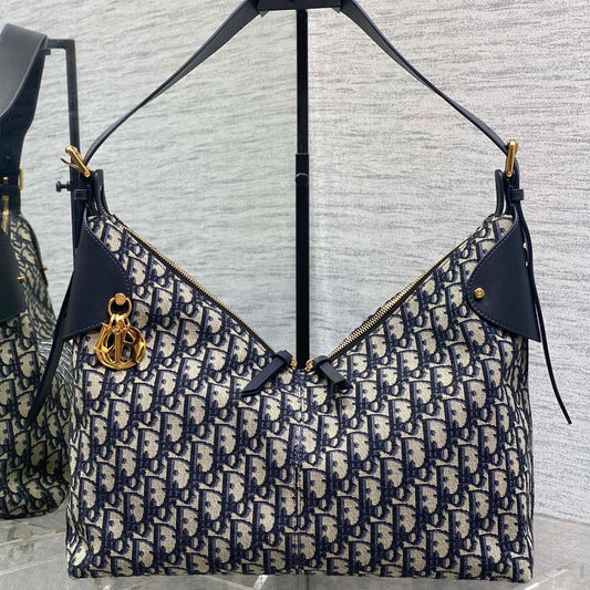 Dior 2025 Voyage Bag 34cm Navy Blue mix Beige Canvas Leather 270576