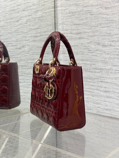 Dior 2026 Bow Lady Dior 20cm Red Patent Leather 289215