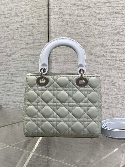 Dior 2026 Bow Lady Dior 20cm Green mix Blue Cannage Lambskin 286579