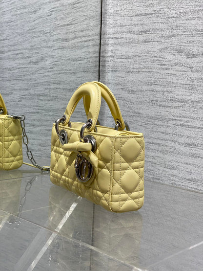 Dior 2026 Bow Lady D-Joy 19cm Yellow Cannage Lambskin With Silver Charm 286561