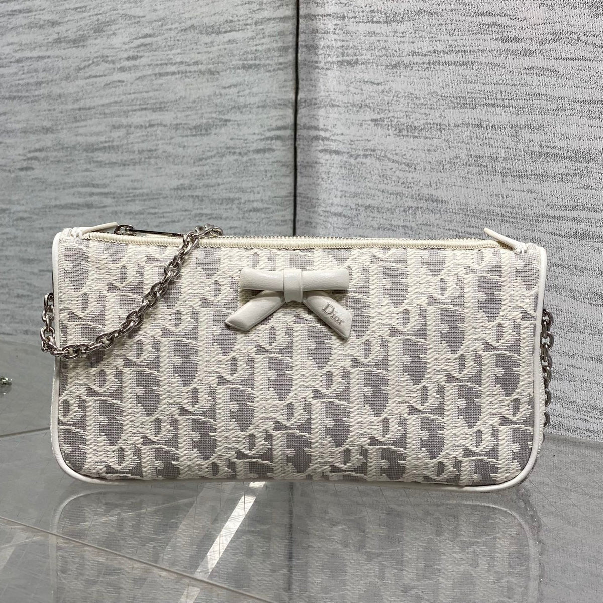 Dior 2026 Promenade 22cm Bag White Grey Cotton Calfskin 289146