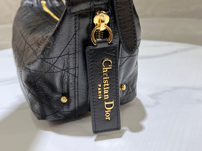 CD  Hobo Bag 23 With Chain Black Wrinkled Calfskin