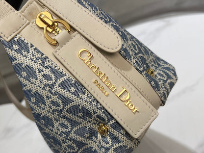 CD Jacquard Hobo Bag 26 With Chain Blue White Canvas