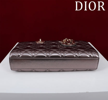 medium lady d-joy 26 dark purple metalic lambskin