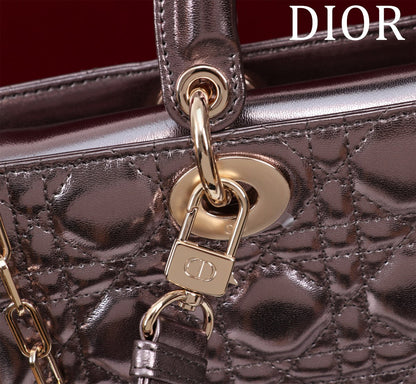 medium lady d-joy 26 dark purple metalic lambskin