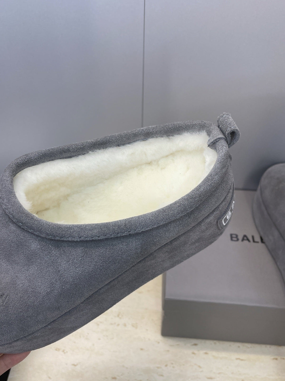 Balenciaga Alaska Slide Grey White Suede Fur 551898
