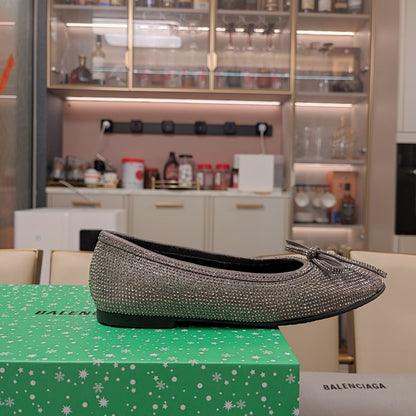 Balen 25 bow ballet flat attached rhinestones in grey calfskin 184484