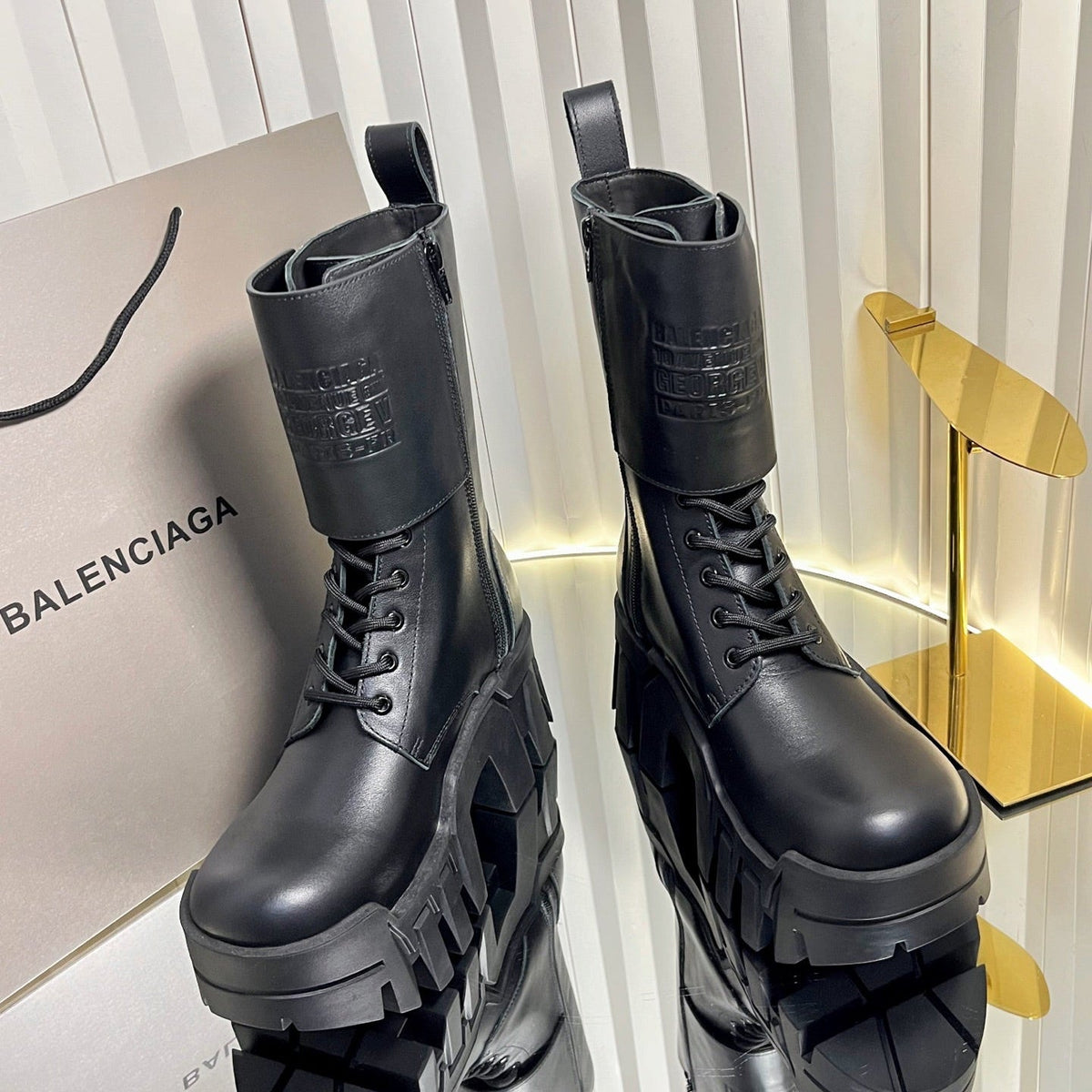 Balenciaga 2026 Bulldozer Lace-up Boot Black Calfskin 616564