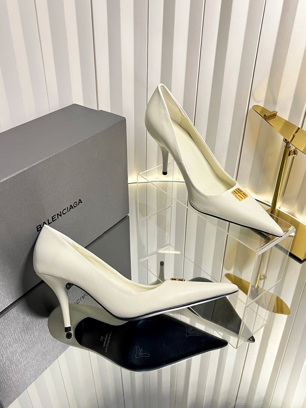 Balenciaga 2026 Avenue BB Editor 85mm Pump White Calfskin 616566